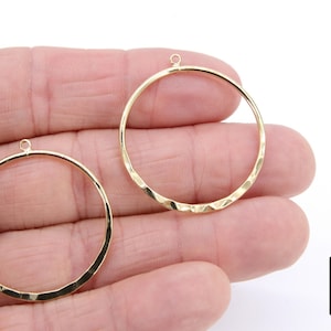 Textured Gold Round Hoop Ear Rings, 35 mm Glittery Gold Charms 948, Hammered Wire Hoops, High Quality, Light Weight Findings image 1