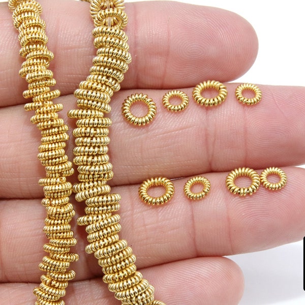 Gold Spiral Twist Spacer Beads, 20-155 pcs Round Brushed Gold Open Jump Rings #2907, Wire Wrapped Rondelle, 6 mm 8 mm, High Quality Findings
