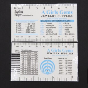 Beading Helper Ruler mm cm inch Bead Sizes Wire Gauge