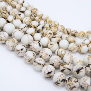 White Cream Turquoise Beads, Smooth Round Beige and White Marbleized Beads BS #132, sizes in 6 mm 8 m 10 mm 15.75 inch Strands