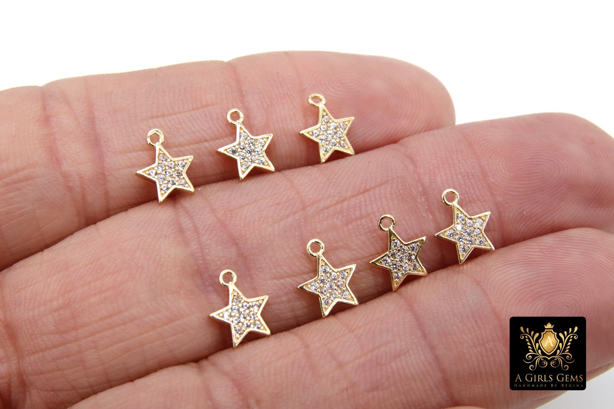 Micro Pave Star Charms, Gold Star Pave Star Pendant, Cubic Zirconia Charms,  CZ Pave Star, Gold Star Earring Bracelet Necklace Charm C-675