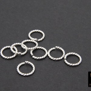 Anéis de salto de prata brilhante de aço inoxidável, anéis torcidos abertos de 10 mm #835, calibre 16 texturizado, 304 fortes fechos de pressão, descobertas de joias imagem 2