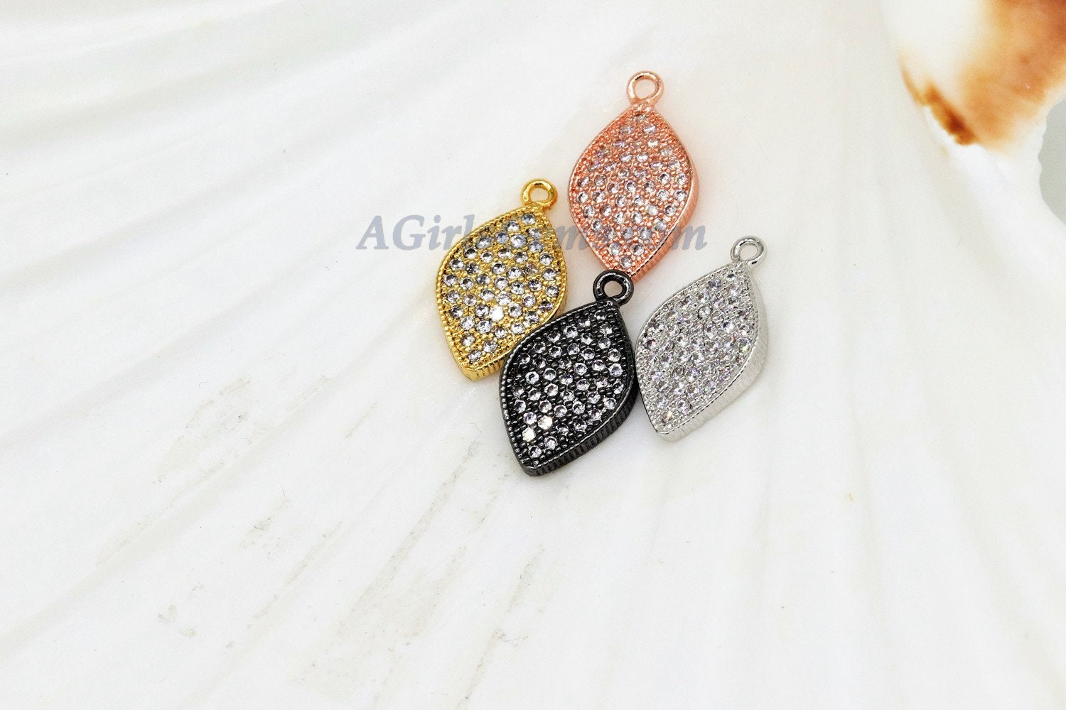 Small Teardrop Charms, CZ Micro Pave Marquis Charms in Gold