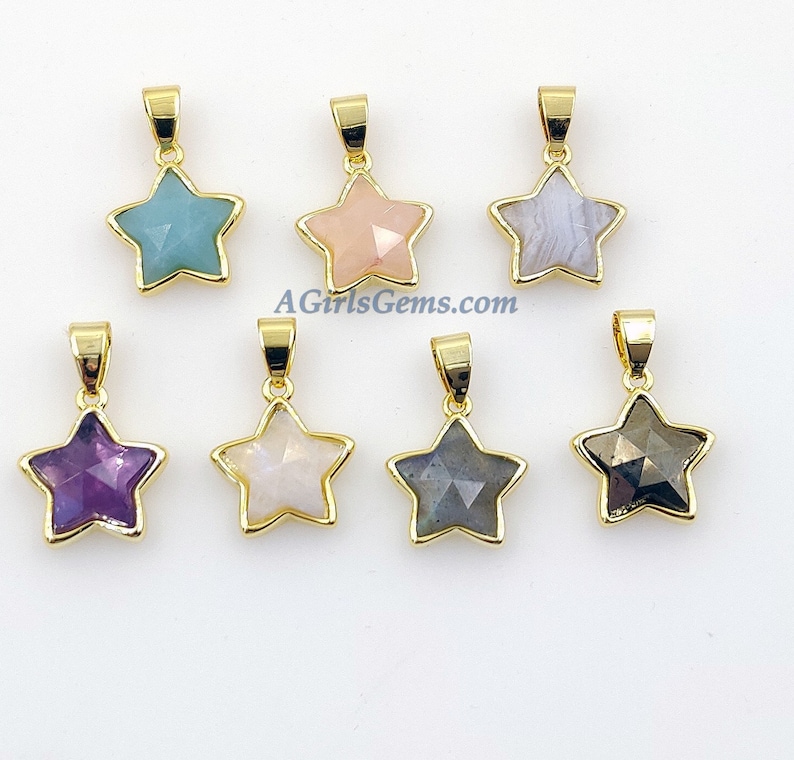 Star Pendants White Lace Agate Moonstone Mini Gold Filled Amethyst Labradorite Amazonite Pyrite Rose Quartz Gemstone Charms