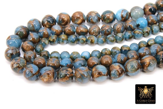 Aqua and Gold Beads Smooth Chalcedony Beads BS 185 Faux