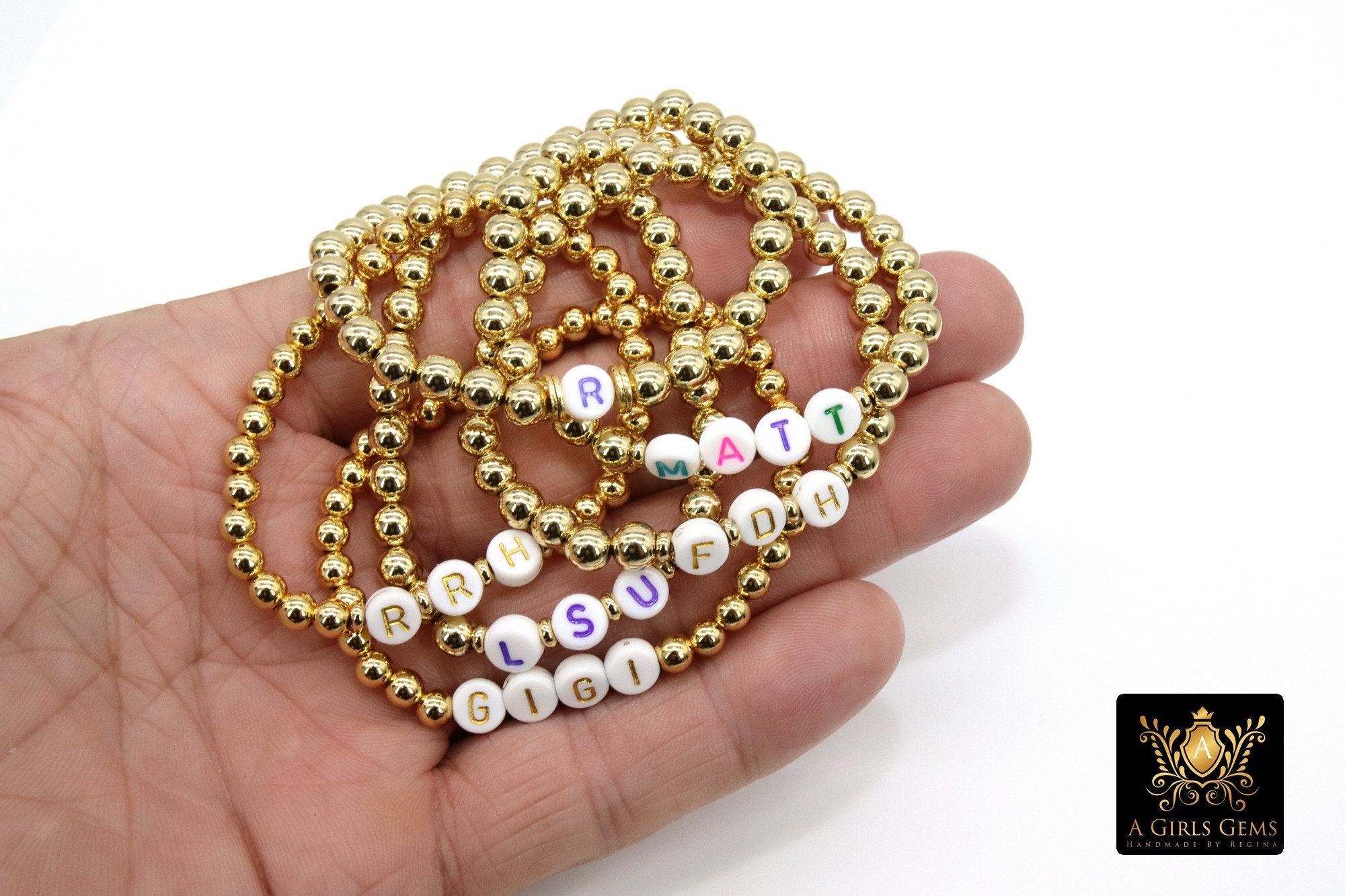 Gold Beaded Initial Bracelet Smooth Round 6 mm Metal Bead Etsy