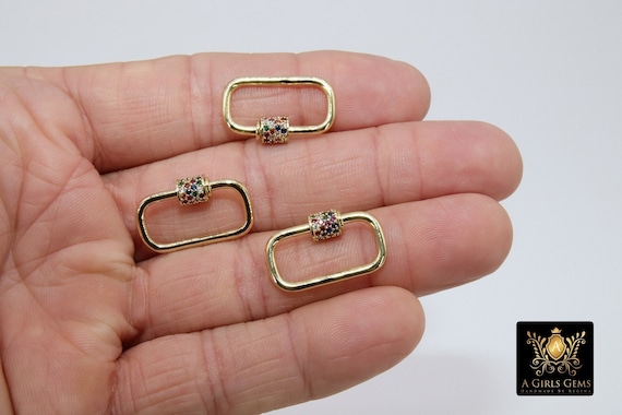 Gold Carabiner Lock, Multi Color Rainbow CZ Screw Clasps, Necklace, Bracelet Jewelry #2311