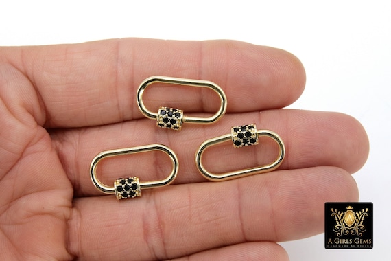 Gold and Black Carabiner, CZ Large Oval Screw Clasps, Interlocking Screw Lock, Chain Necklace #2319