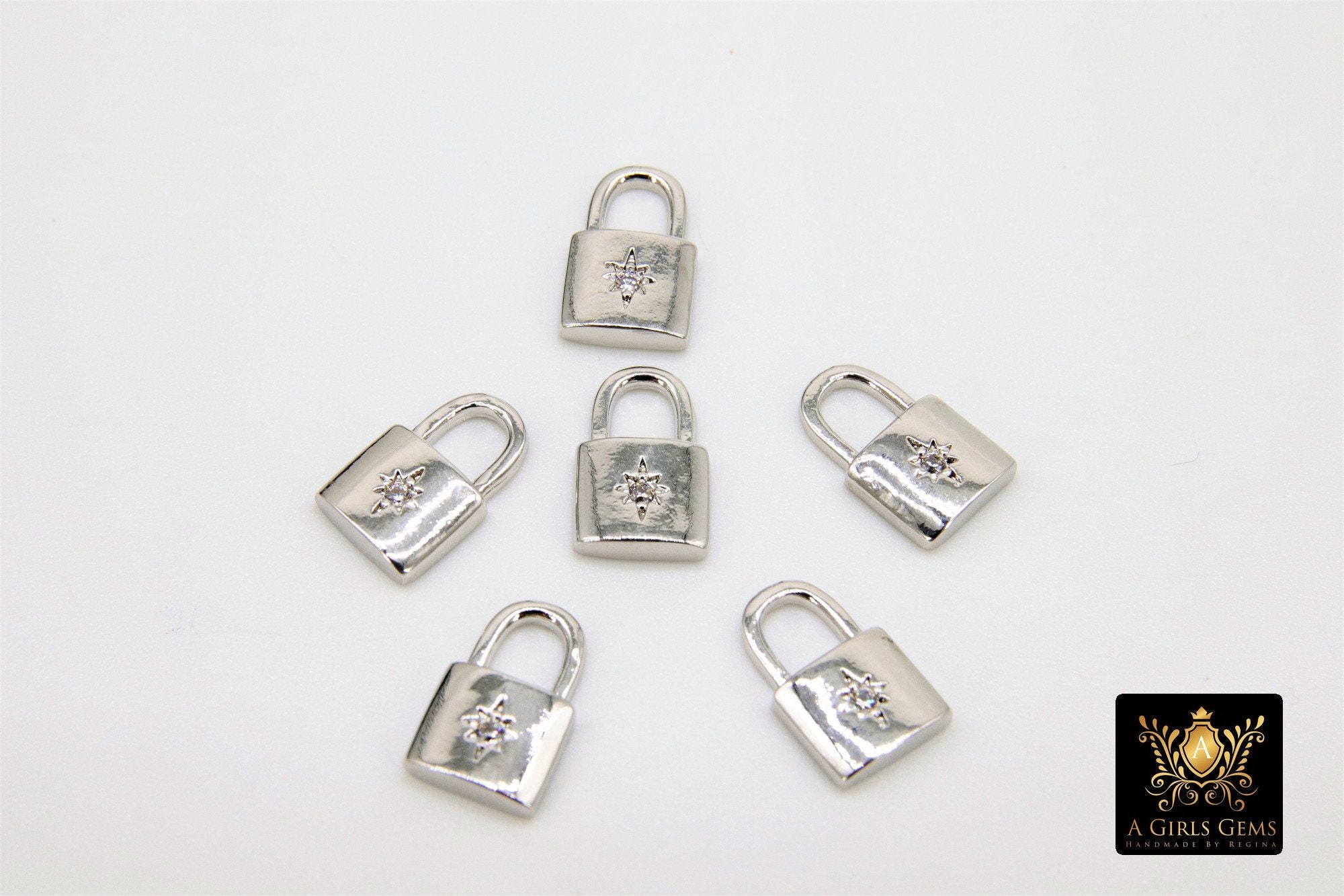 Mini Lock Charm CZ Gold Mini Padlock Charms, Tiny Silver Lock Pendant #721, Necklace ...