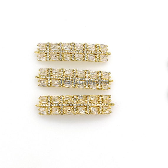 CZ Micro Pave Bar Connectors, Gold Plated Bracelet Links, Weave Filigree Baguettes, Bracelet Parts, Bridesmaids Party Gifts, Bracelet Charms