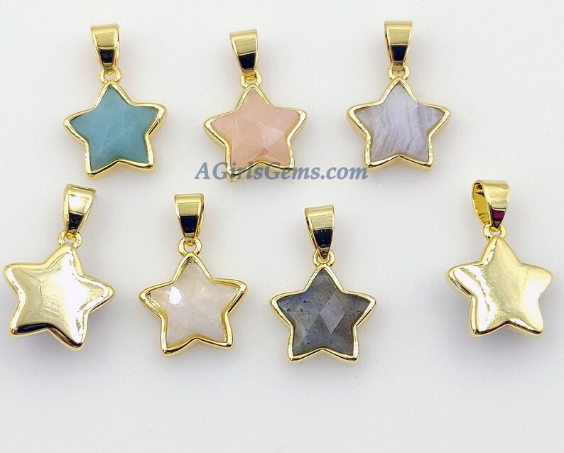 Star Pendants White Lace Agate Moonstone Mini Gold Filled Amethyst Labradorite Amazonite Pyrite Rose Quartz Gemstone Charms