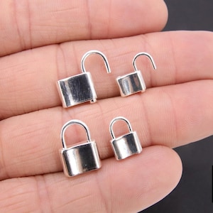 Silver Pad Lock Clasp, Solid 925 Sterling Silver Lock Key Clasp #666, 12 x 16 mm Stamped 925, 8 x 12 mm Silver Clips