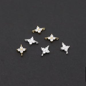 925 Sterling Silver CZ Clover Connectors, 14 K Gold Filled 6 mm Cubic Zirconia Quatrefoil Perpendicular Links # 3668, Minimulist, 6 x 9 mm image 8