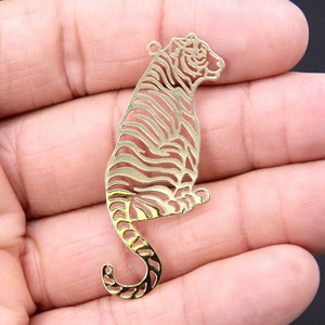 Gold Tiger Charm, Reversible Gold Plated Striped Tiger Body AG #3325, 22 x 54 mm LSU Animal, Cat Charms