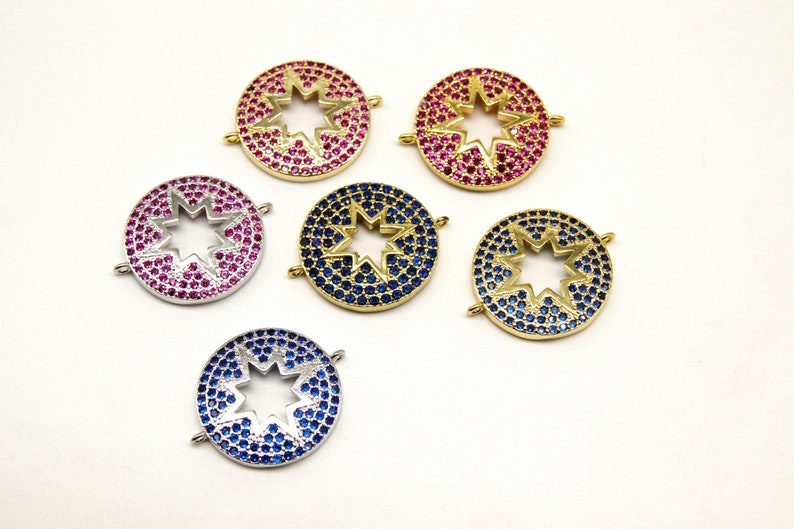 Gold Star Links for Bracelets Fuchsia or Blue CZ Pride Lgbt Jewelry CZ Micro Pave Starburst Connectors Rainbow Choker