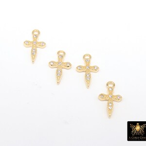 14 K Gold Filled Cross Charms, CZ Tiny Crosses #3189, 7 x 12 mm Minimalist Tiny Pointed Cross, Permanent Jewelry Charms