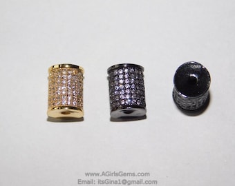 CZ Micro Pave Black Bead, Drum Bead in Clear Cubic Zirconia #72, 10 x 8 mm, Focal Long Bead Spacers