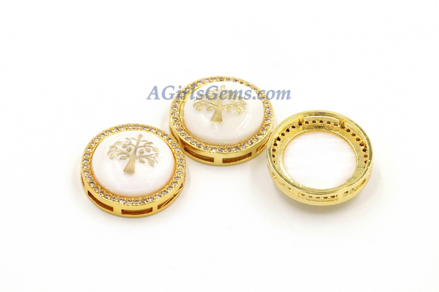 CZ Micro Pave Tree of Life Shell Gold Gilding Mother of Pearl #54, Gold ...