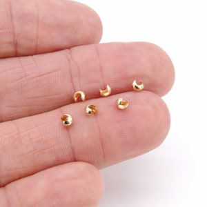 14 K Gold Crimp Cover, Gold 2.5 mm, 3.0mm or 4.0 mm Half Open Bead AG#2209, Cover For Tube Beads, Jewelry Findings