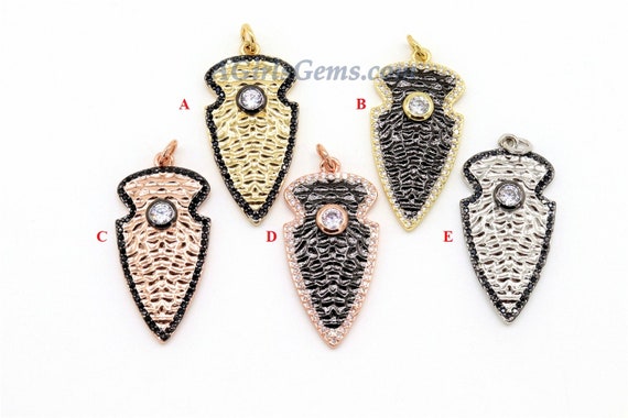 CZ Micro Pave Arrowhead Charms, Gold Triangle Charms #262, Rose