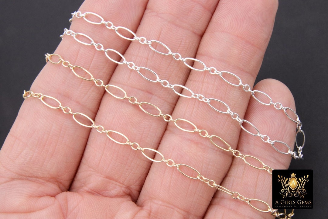 14 K Gold Filled Paperclip Jewelry Chains , 7.5 Mm 925 Sterling Silver