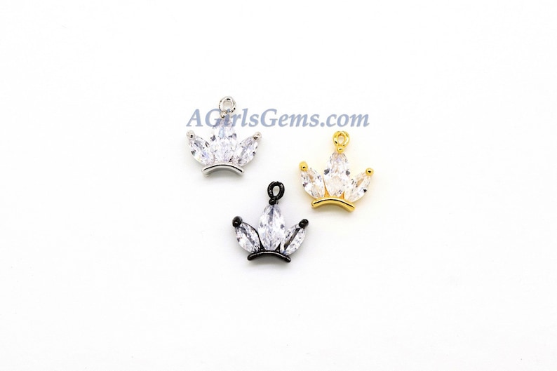 Silver and Black Rhodium #293 Rose Gold 2 Pcs CZ Charms 11 x 13 mm Princess Tiara Mini Charm Crown Charm