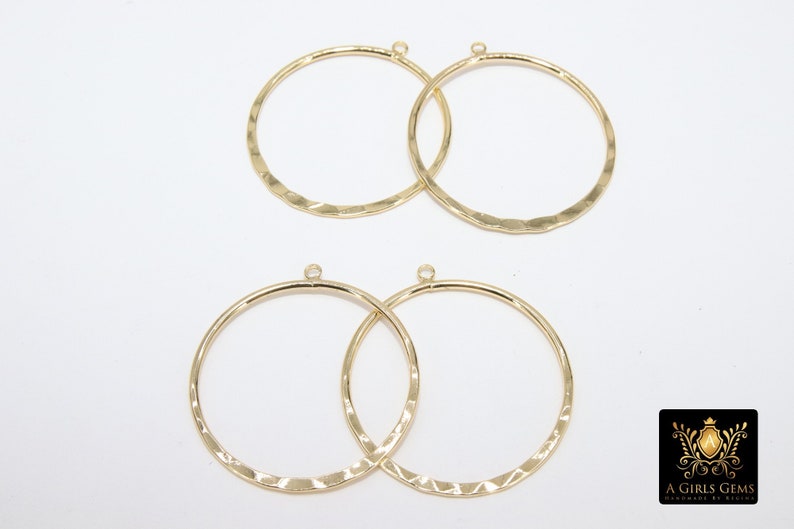 Textured Gold Round Hoop Ear Rings, 35 mm Glittery Gold Charms 948, Hammered Wire Hoops, High Quality, Light Weight Findings image 2