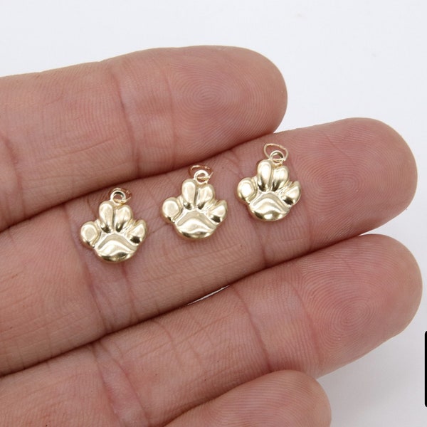 14 K Gold Filled Tiger Paw Charm, 10 mm Gold Animal Charm #818, Dog Paw Charms, Dangle For Charm Bracelet