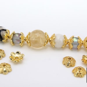 Gold Bead Caps, Bead End Caps, 7 Different 8 mm Styles, Round Cone Discs, High Quality Smooth Plating, Jewelry Findings