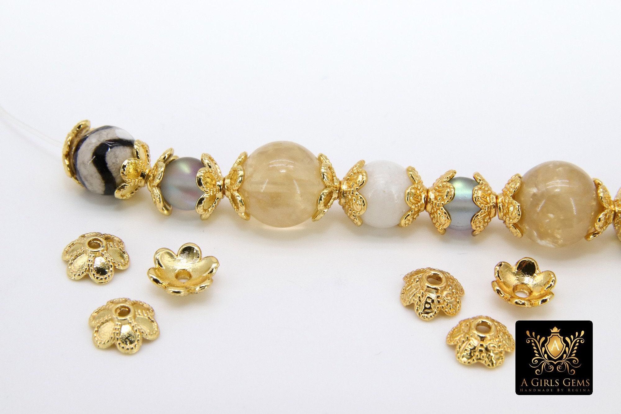 Gold Bead Caps Bead End Caps 7 Different 8 mm Styles Round Etsy