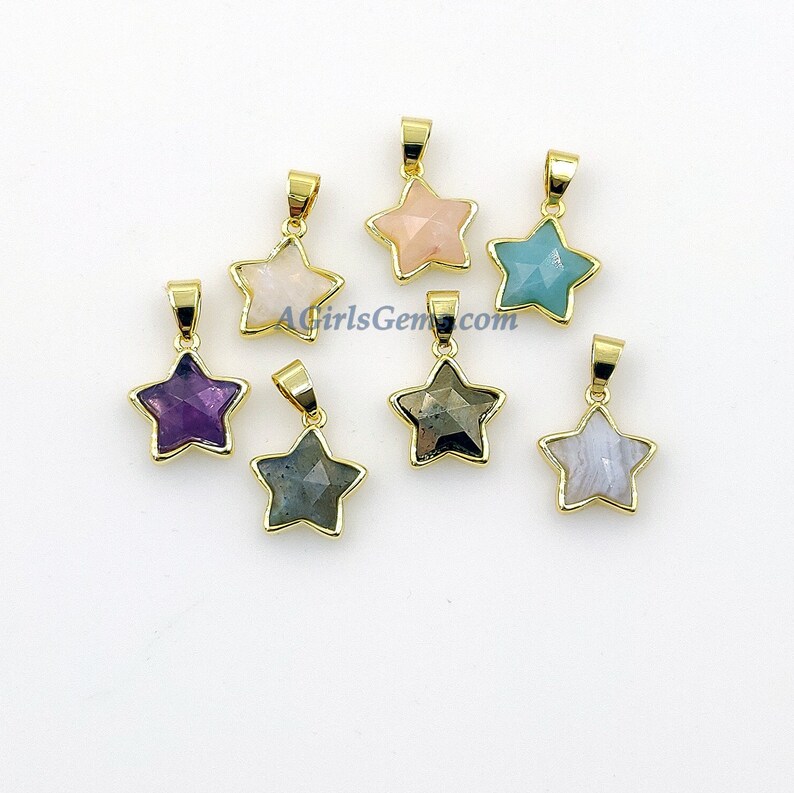 Star Pendants White Lace Agate Moonstone Mini Gold Filled Amethyst Labradorite Amazonite Pyrite Rose Quartz Gemstone Charms
