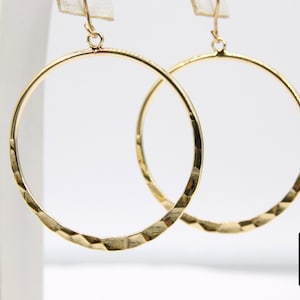 Textured Gold Round Hoop Ear Rings, 35 mm Glittery Gold Charms 948, Hammered Wire Hoops, High Quality, Light Weight Findings image 5