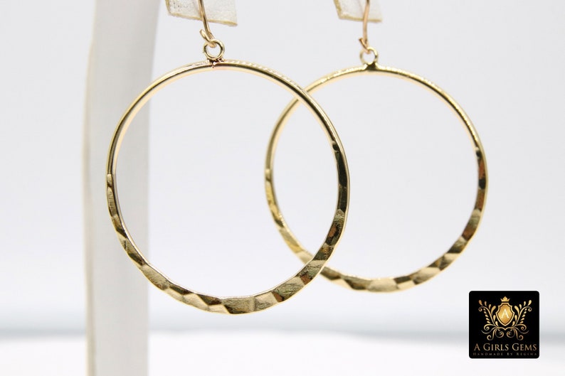 Textured Gold Round Hoop Ear Rings, 35 mm Glittery Gold Charms 948, Hammered Wire Hoops, High Quality, Light Weight Findings image 5