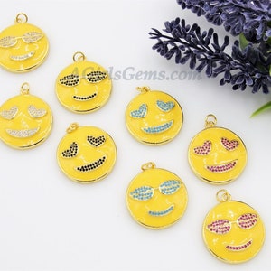 Enamel Pendant Heart Eyes Emoji Charms, Sunglasses Emoji Necklaces, *Cute* Happy Smiley Face Charms *Love* Gold Emoji Pendants