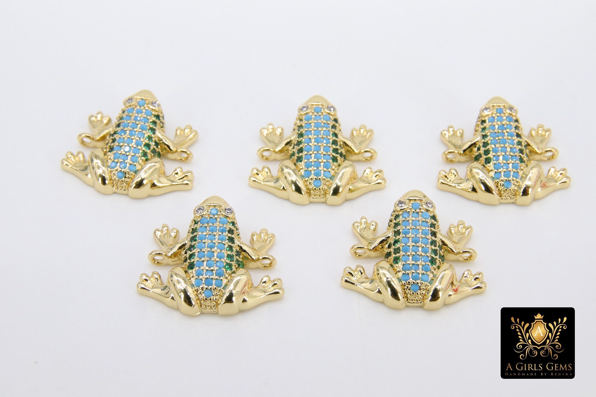 CZ Micro Pave Frog Connectors Gold 3D Colorful Amphibian Blue Etsy
