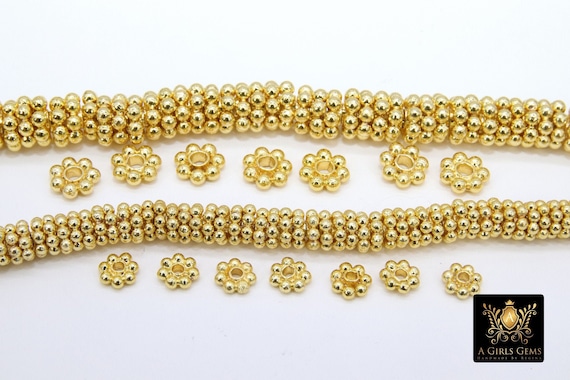 Gold Petal Spacer Beads, 20-125 pcs Round Brushed Gold Daisy Discs #2904, Flower Bumpy Rondelle, 4 mm 6 mm 8 mm High Quality Findings