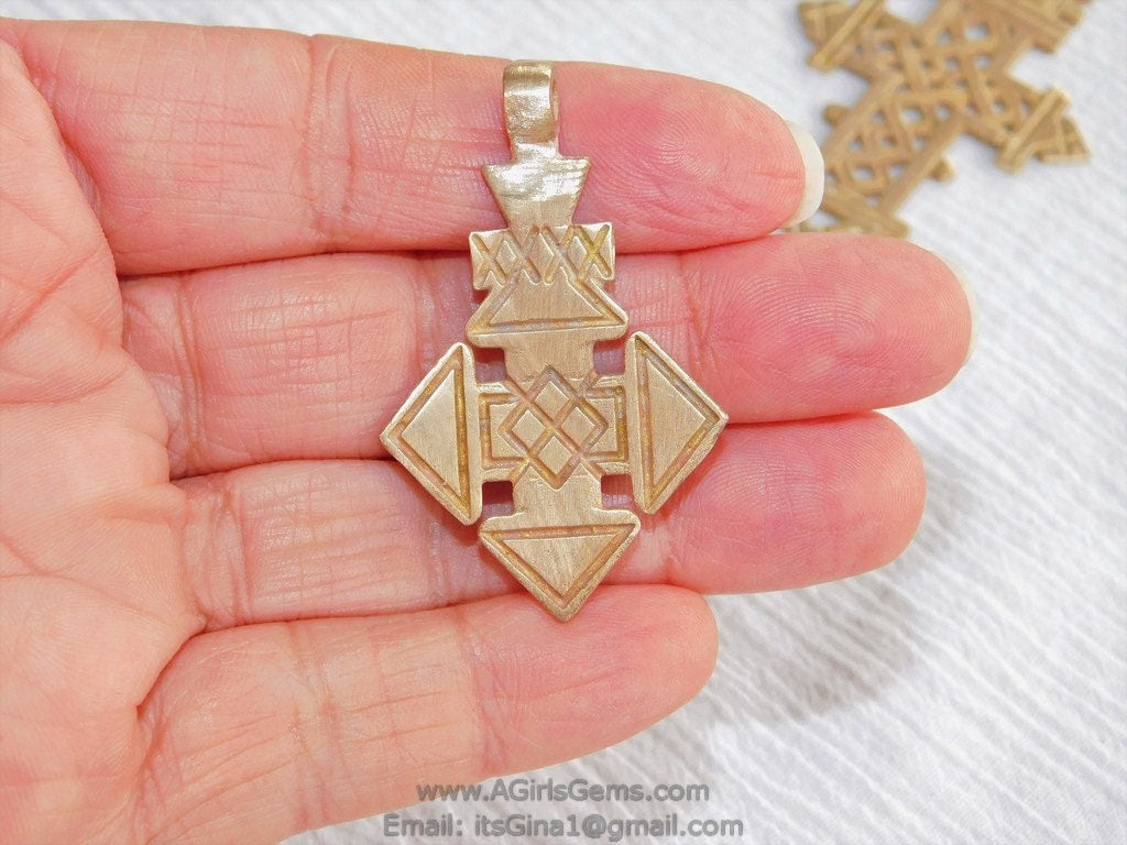 Ethiopian Cross Pendant Gold Brass 
