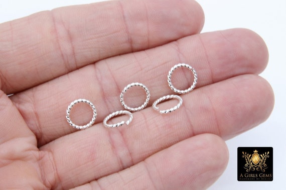 Stainless Steel Bright Silver Jump Rings, 10 mm Open Twisted Rings #835, Textured 16 Gauge, 304 Strong Snap Close Jewelry Findings