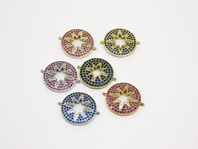 Gold Star Links for Bracelets Fuchsia or Blue CZ Pride Lgbt Jewelry CZ Micro Pave Starburst Connectors Rainbow Choker