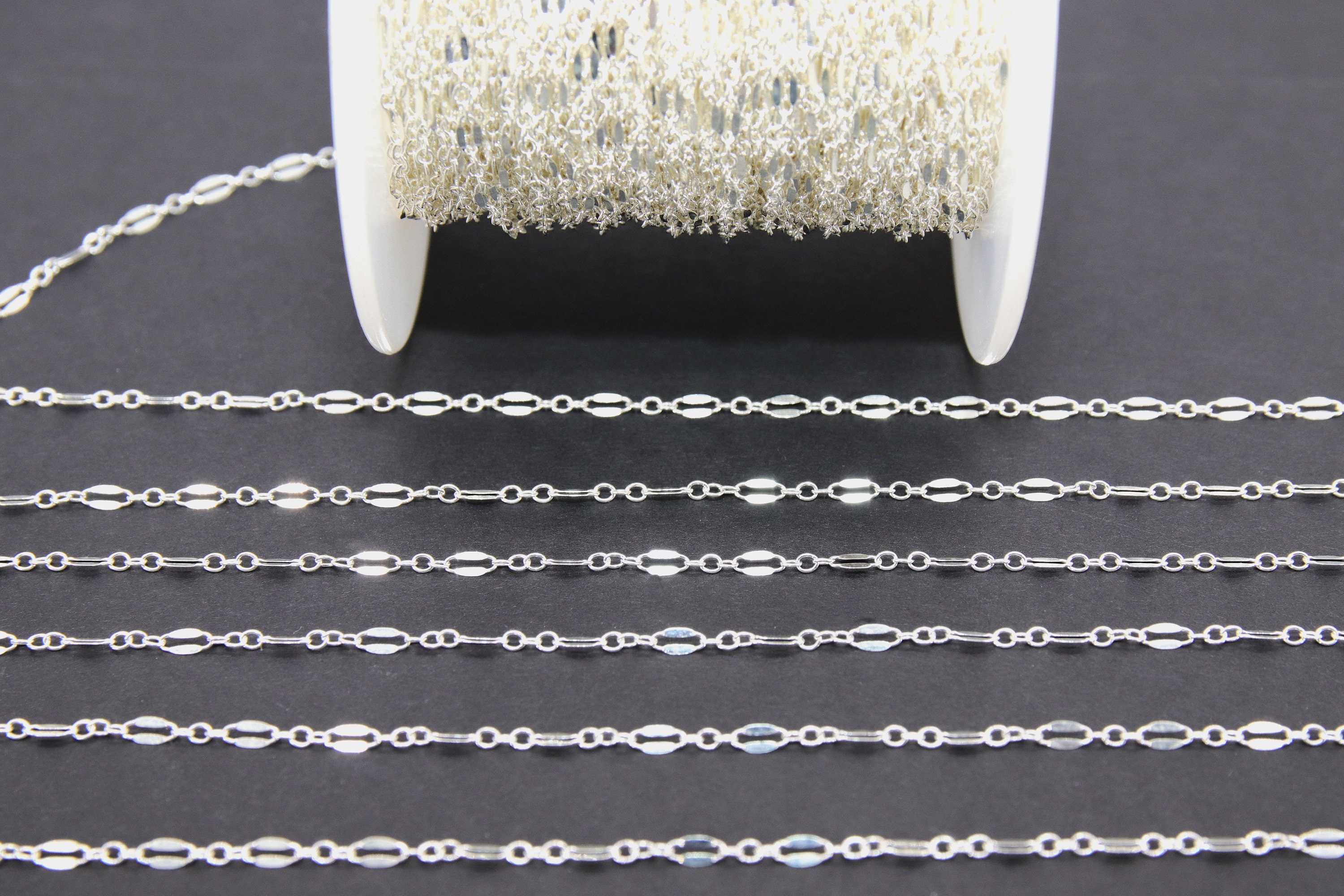 925 Sterling Silver Bar Chain, Silver Long and Short Sequin 925 Sterling Silver Bar Chain, Silver Long and Short Sequin