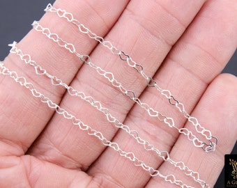 Cadenas de corazones de plata de ley 925, cadena en forma de corazón plano o delicado de plata de 3,8 mm CH #816, cadena de joyería de diseñador inacabada, por el pie