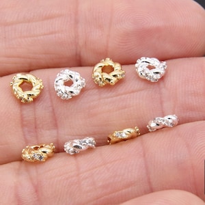 CZ Gold Twist Spacer Beads, 6 mm Round Silver Soldered Jump Rings #3450, Fancy Bumpy Silver Ring Twist