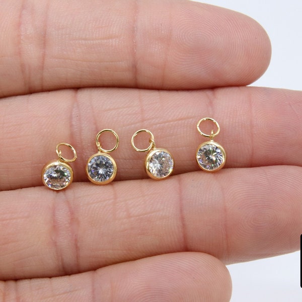 14 K Gold Filled Solitaire Hoop Charms, 4 and 6 mm Cubic Zirconia Dangles # 2115, Gold Hooplet Charms