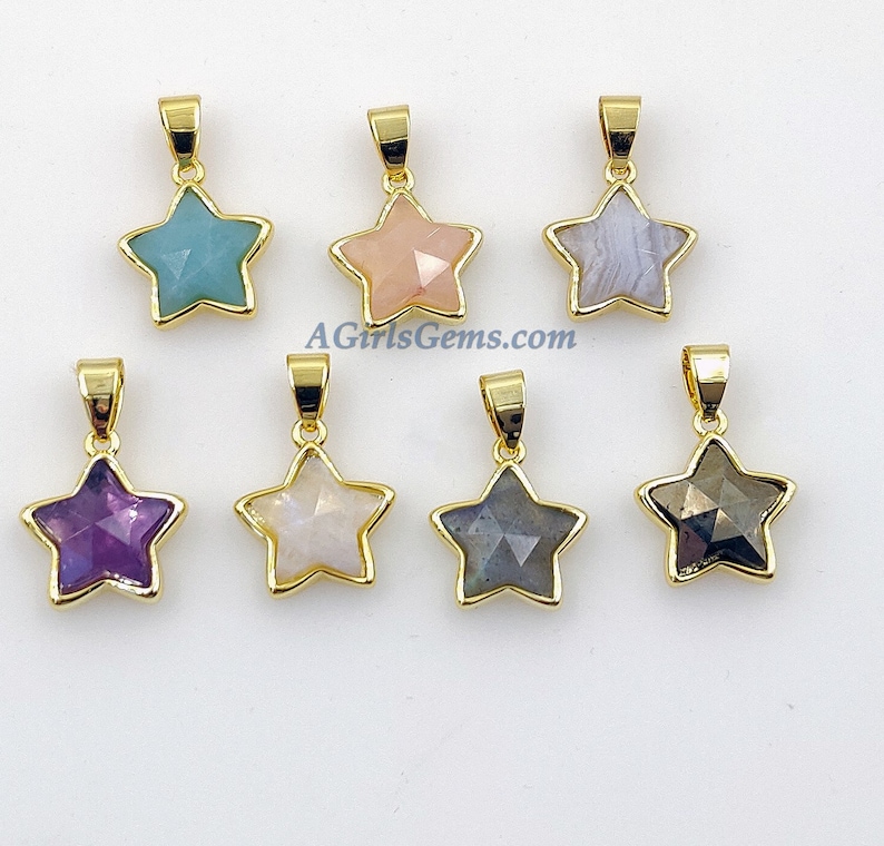 Star Pendants White Lace Agate Moonstone Mini Gold Filled Amethyst Labradorite Amazonite Pyrite Rose Quartz Gemstone Charms