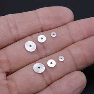 Silver Flat Spacer Beads, 20 260 pcs Round Brushed Metal Discs, Heishi Rondelle, 4 mm 6 mm 8 mm 10 mm Findings, High Quality Plating image 6