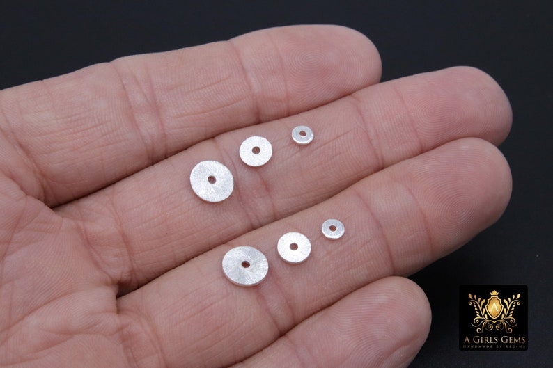 Silver Flat Spacer Beads, 20 260 pcs Round Brushed Metal Discs, Heishi Rondelle, 4 mm 6 mm 8 mm 10 mm Findings, High Quality Plating image 6