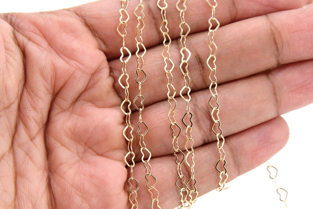 Gold Filled Heart Chains, 5 Mm Large Heart Shaped 12 K Gold Filled