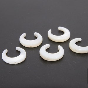 Double Horn Charm, 12 mm Tiny Mother of Pearl Crescent Moon Beads #25, White Boho Horn Drilled 1 mm Hole