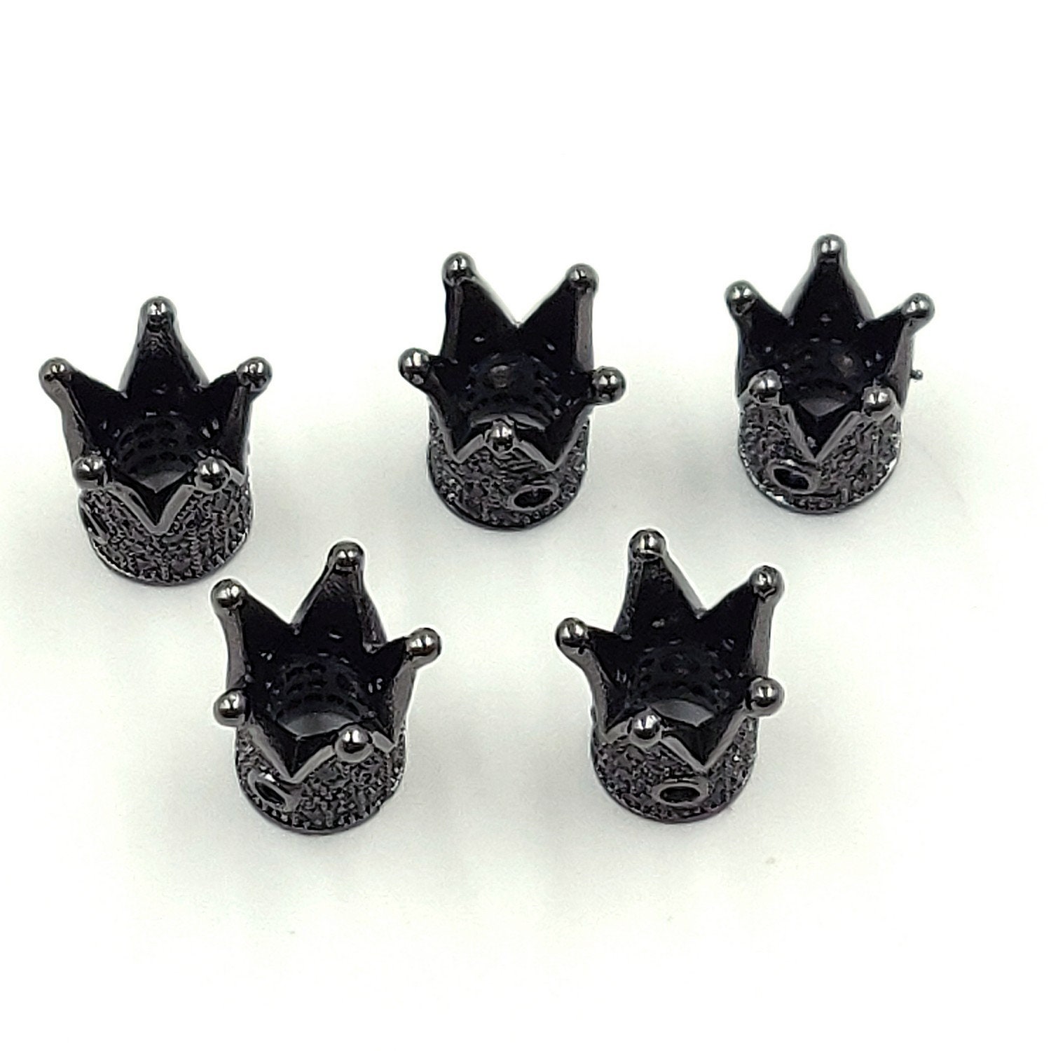 10pcs Brass Micro Pave Crown Spacer Beads – Cubic Zirconia, 8mm Round, Lead & Nickel Free – USA Made