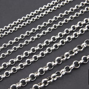 Silver Stainless Steel ROLO Chain, 3 mm 4 mm 5 mm 6 mm Silver Chains CH #146, Large Unfinished Jewelry Chains By the Foot